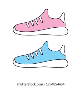 Pink and blue modern running sport sneaker shoe isolated cartoon vector