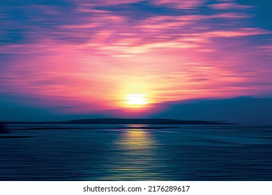 Pink and Blue Morning Sunrise Sky Vector Landscape Illustration Background Wallpaper - Evening Sunset and Morning Sunrise Vector