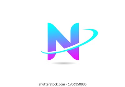 pink blue N alphabet letter logo icon design with swoosh for company and business