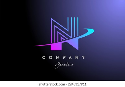 pink blue N alphabet letter logo icon design with swoosh. Creative line template for business and company