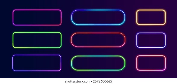 Pink and blue neon line forms glowing square and 3d portal with tech gradient effect in cyber retro disco illustration vector
