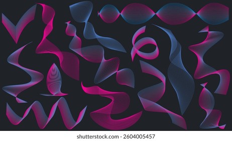 Pink and blue neon waves set