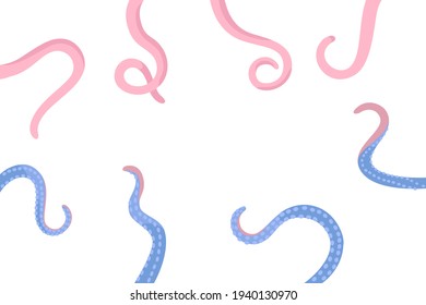 pink blue octopus tentacle set. underwater marine feelers squid background card for presentation, marketing or promotion. isolated cartoon construction elements on white background