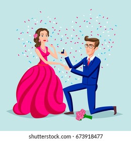 pink blue Offer of the hand and heart of the bride and groom on the background of a heart of candy vector art