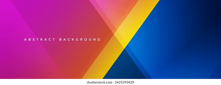 Pancarta ancha abstracta moderna rosa, azul y naranja con formas geométricas. Fondo abstracto púrpura, azul y naranja. Ilustración de vector