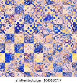 Pink, blue, orange seamless texture with chess pattern and dots. Grunge abstract vector background for web page, banners backdrop, fabric, home decor, wrapping