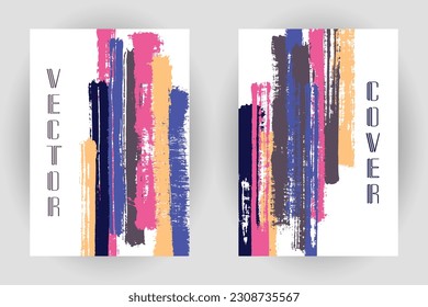 Plantillas de página de portada del pincel vertical azul rosa de pintura vertical rayas vecto vecto.