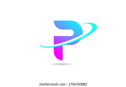 pink blue P alphabet letter logo icon design with swoosh for company and business