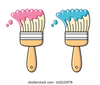 Pink and blue paint brush isolated.