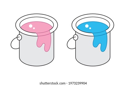 Pink and blue paint can bucket isolated