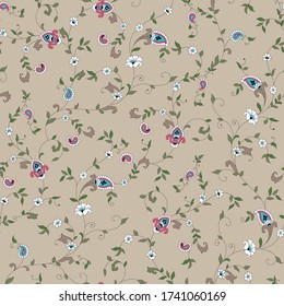 patrón paisley rosa y azul sobre fondo crema