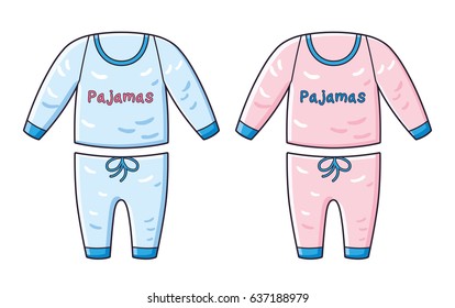 Pink and blue pajamas isolated.