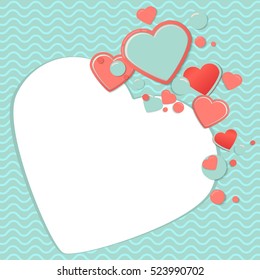 Pink and blue paper hearts for scrapbooking design, scrap book template.Valentines Day Scrap Card or scrap postcard. Romantic Lovely Frame design template for Mothers Day or scrapbooking.