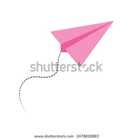 pink, Blue paper plane with dotted path. Vector design element