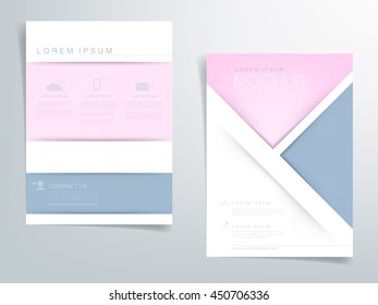 Pink and blue pastel color triangle brochure template flyer background and header design with white space for text and message in A4 size , Vector