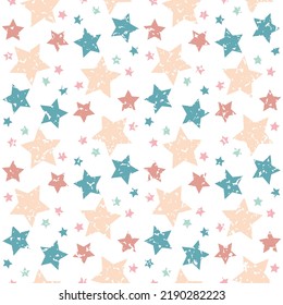 Pink blue pastel star on white background, cute repeat vector illustration