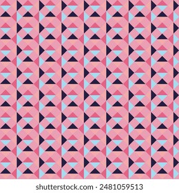 A pink and blue patterned background with triangles. The pattern is made up of squares and triangles for background, fabric, textile, fashion, wallpaper, wedding, banner, sticker, decoration etc.