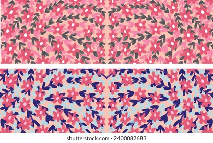 Pink Blue Peach Purple Floral Pattern Duotone Illustration