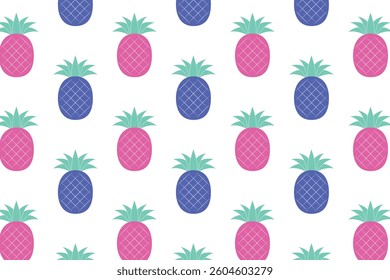 Pink and blue pineapples - seamless background. Isolated vector illustration.