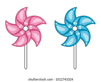 Pink and blue pinwheel isolated