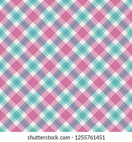 Pink and Blue Plaid Seamless Pattern - Whimsical plaid design in fun colors for Christmas