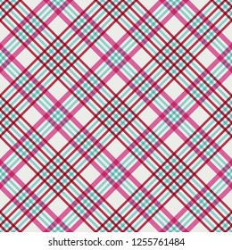 Pink and Blue Plaid Seamless Pattern - Whimsical plaid design in fun colors for Christmas