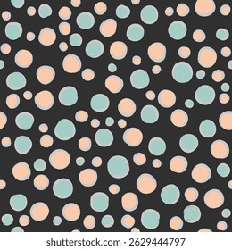 Pink and Blue Polka Dot seamless Pattern on black background. Retro-Inspired Seamless Circle Design for Textiles, Wallpapers, surface and Digital Art Backgrounds.
