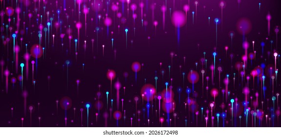 Pink Blue Purple Abstract Wallpaper. Neon Light Glow Particles. Big Data Artificial Intelligence Internet Technology Background. Network Scientific Banner. Social Science Fiber Optics Light Pins.