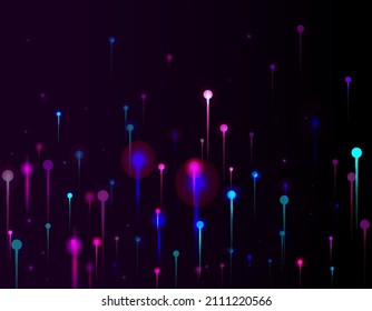 Pink Blue Purple Abstract Wallpaper. Artificial Intelligence Big Data Ethernet Futuristic Background. Vivid Light Pins Particles. Network Scientific Banner. Social Science Fiber Optics Light Pins.