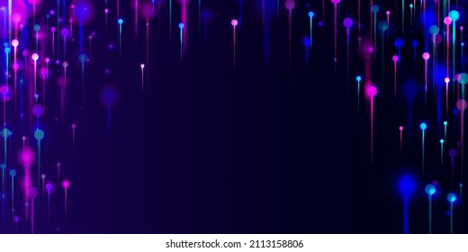 Pink Blue Purple Abstract Wallpaper. Network Technology Banner. Artificial Intelligence Big Data Ethernet Technology Background. Bright Light Pins Particles. Social Science Fiber Optics Light Pins.