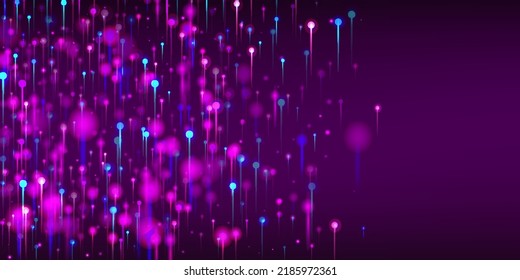 Pink Blue Purple Abstract Wallpaper. Neon Light Nodes Elements. Artificial Intelligence Big Data Ethernet Futuristic Background. Network Technology Banner. Social Science Fiber Optics Light Pins.