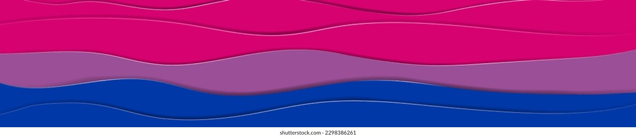 Pink, Blue, Purple Bisexual Pride Flag Color panoramic paper origami header. Paper cutout waves of bi pride flag. Vector Illustration. EPS 10.