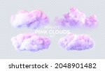 Pink, blue, purple clouds isolated on a transparent background. 3D realistic set of clouds. Real transparent effect. Vector illustration EPS10