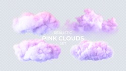 Pink, Blue, Purple Clouds Isolated On A Transparent Background. 3D Realistic Set Of Clouds. Real Transparent Effect. Vector Illustration EPS10