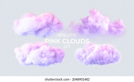 Pink  blue  purple clouds isolated transparent background  3D realistic set clouds  Real transparent effect  Vector illustration EPS10