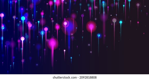 Pink Blue Purple Modern Background. Artificial Intelligence Big Data Internet Technology Wallpaper. Network Scientific Banner. Vivid Light Glow Particles. Social Science Fiber Optics Light Pins.