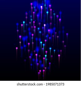 Pink Blue Purple Modern Wallpaper. Network Technology Banner. Bright Light Pins Particles. Big Data Artificial Intelligence Ethernet Futuristic Background. Social Science Fiber Optics Light Pins.