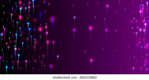 Pink Blue Purple Modern Wallpaper. Network Scientific Banner. Bright Light Pins Particles. Big Data Artificial Intelligence Ethernet Technology Background. Fiber Optics Social Science Light Pins.