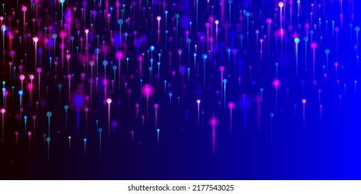 Pink Blue Purple Modern Wallpaper. Network Scientific Banner. Big Data Artificial Intelligence Ethernet Futuristic Background. Neon Light Nodes Particles. Social Science Fiber Optics Light Pins.