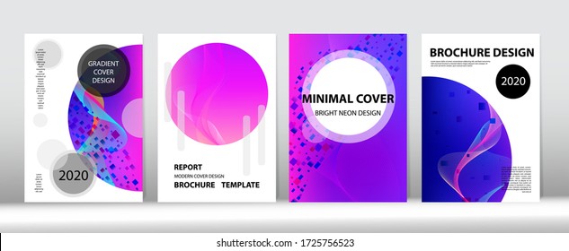 Pink Blue Purple Punk Vector Cover Template. Colorful Computing Music Wallpaper 3D Liquid Shapes Modern Cover Design. Futuristic Gradient Overlay. Music Covers Set. Big Data Neon Tech Background.