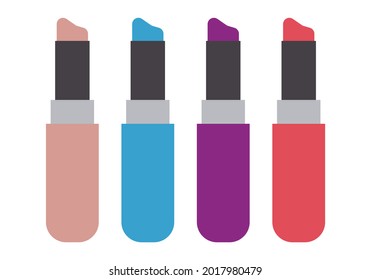 Pink, blue, purple and red lipstick.