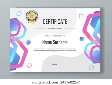 Pink blue and purple violet vector professional and modern award corporate certificate design template