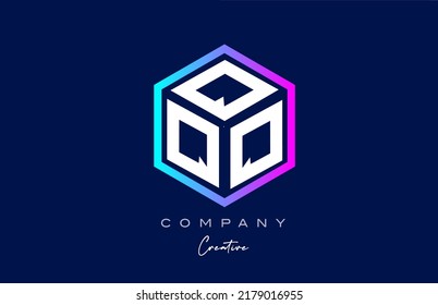 pink blue Q three letter cube alphabet letter logo icon design with polygon design. Creative template for business and company
