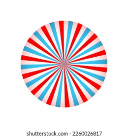 Pink and blue radial stipes in round shape. Circus, carnival or festival background. Bubble gum, sweet lollipop candy, ice cream texture. Clipping mask. Vector cartoon illustration