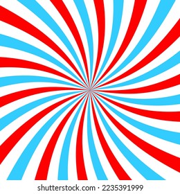 Pink and blue radial twisted stipes. Vortex effect, spiral lines, pinwheel pattern. Circus, carnival or festival background. Bubble gum, sweet lollipop candy, ice cream texture. Vector illustration