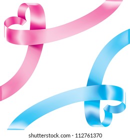 Pink and blue realistic ribbons in corners