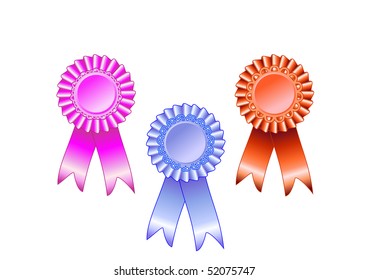 pink, blue and red award rosette for winner