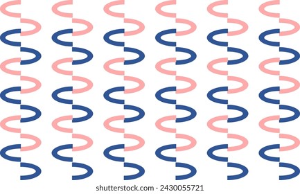 Pink and blue ribbon on white, blue U curve vertical column repeat seamless pattern on white background, replete image design for fabric printing