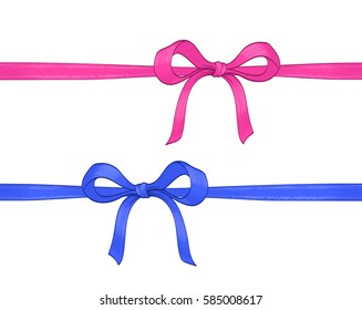 pink and blue ribbon on white. hand drawn vector illustration