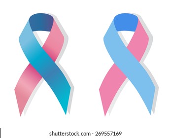 Pink and blue ribbon - pregnancy and infant loss awereness symbol, genital integrity awereness symbol, male breast cancer awareness, inflammatory breast cancer awareness, infertility awareness, 